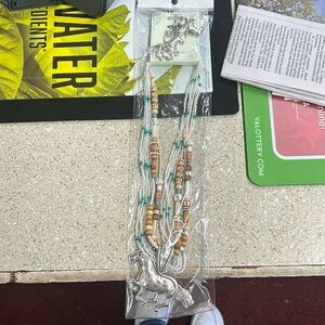 Teal horse necklace with earrings